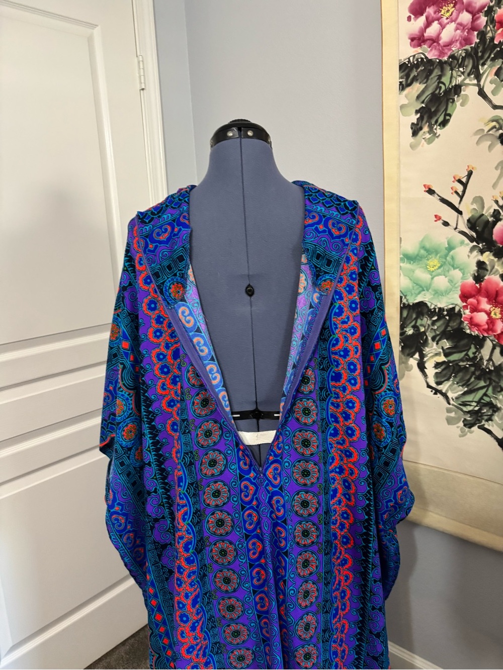 Vintage Psychedelic Neon Caftan V-Neck Maxi Dress - Picture 7 of 9